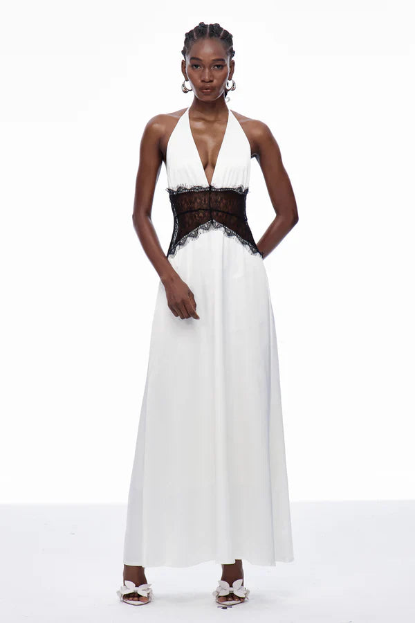 Women's Lace Trim Maxi Dress | Sleeveless Elegant Evening Gown