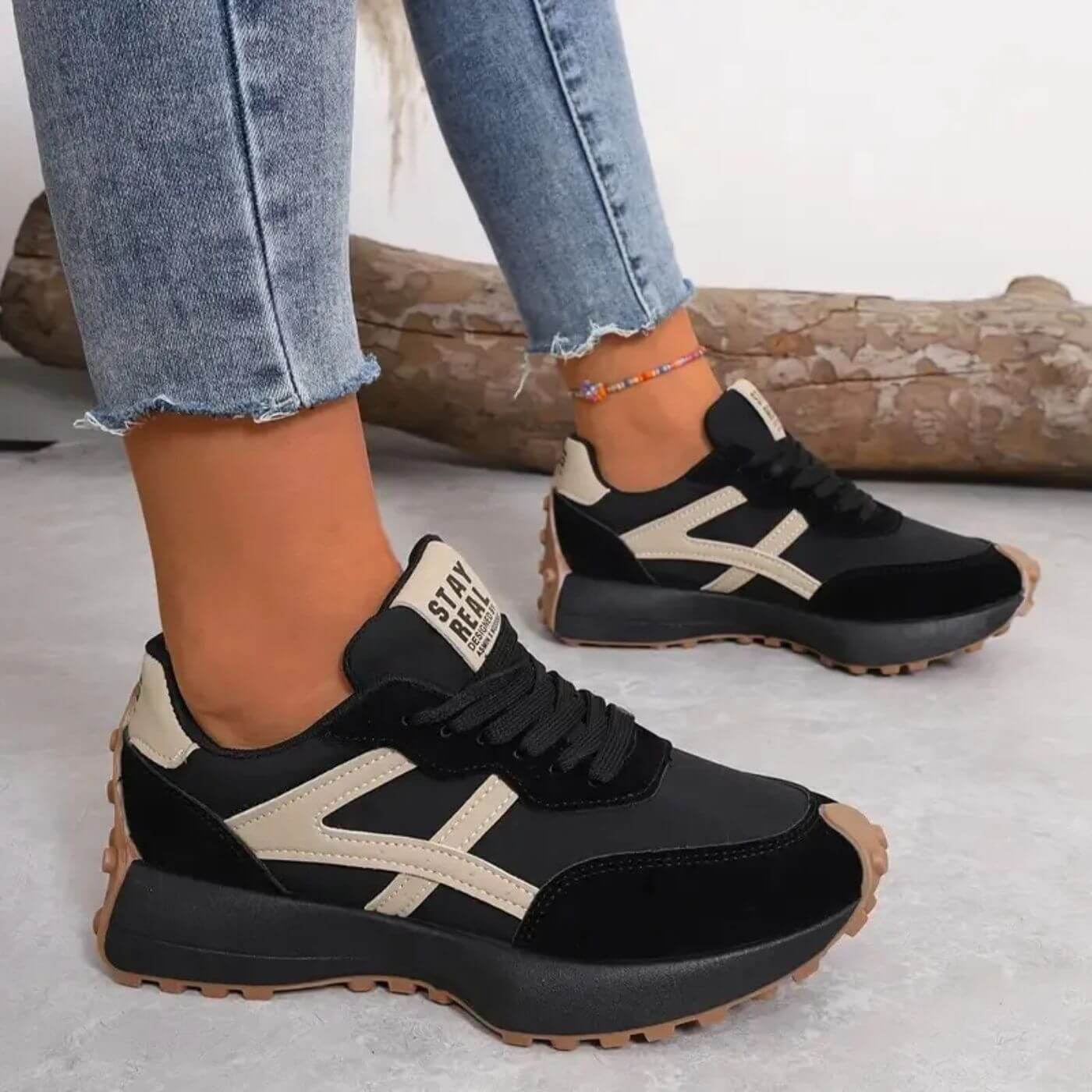 Women's lace-up sneakers with cushioned sole - front view