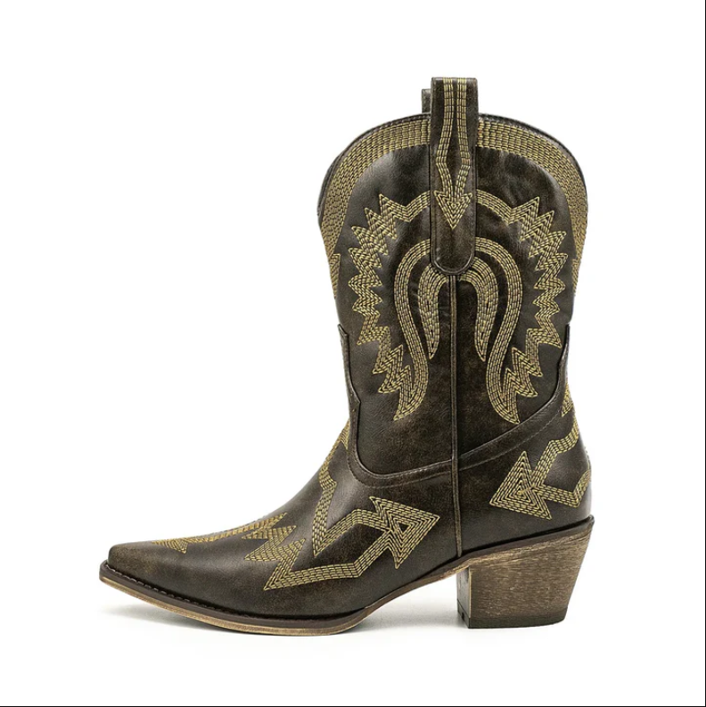 women's leather western cowboy boots - stitching detail