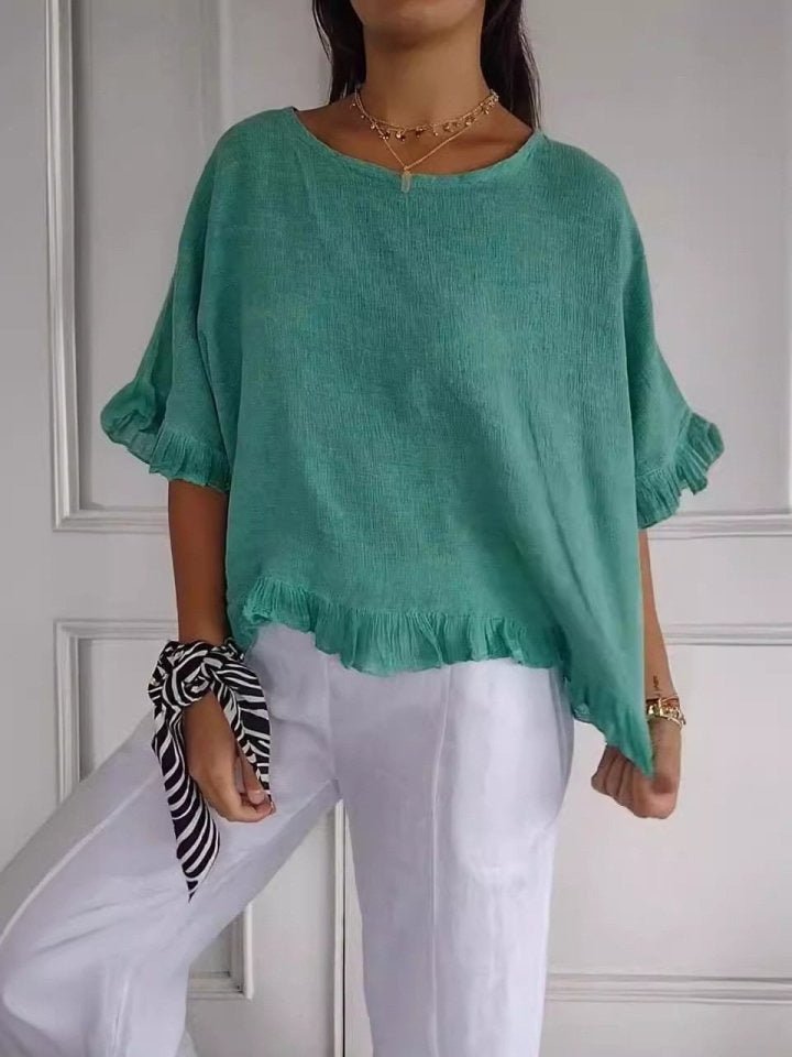 women's ruffle-hem short-sleeve blouse - full view