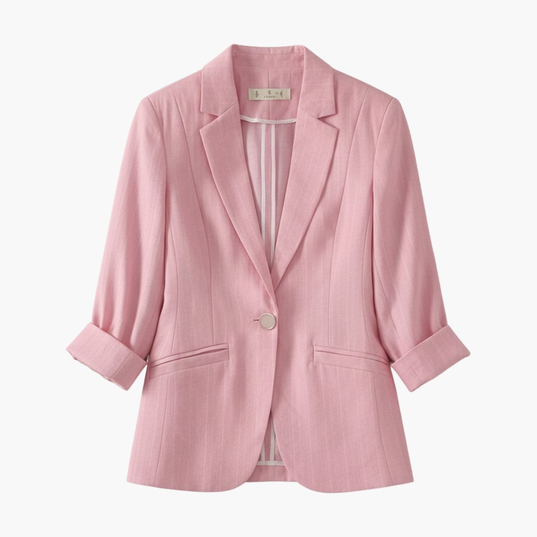 Women's linen blazer three-quarter sleeve - front view