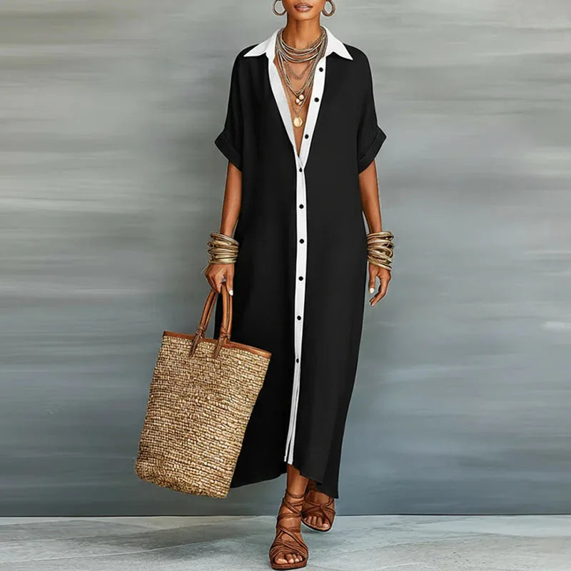 women's linen long shirt sundress - full view