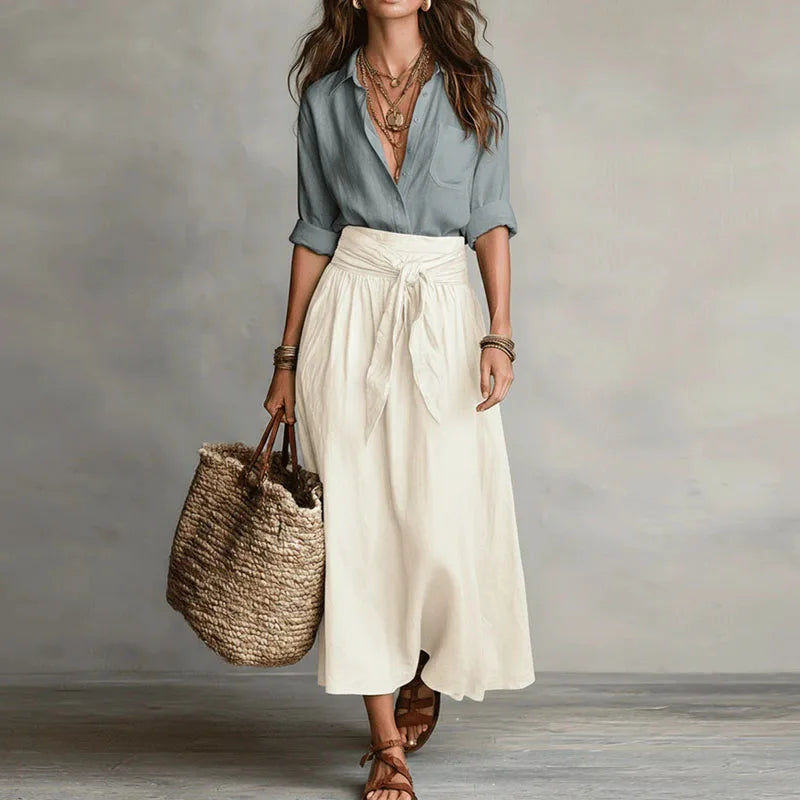 women's linen two-piece co-ord set - front view