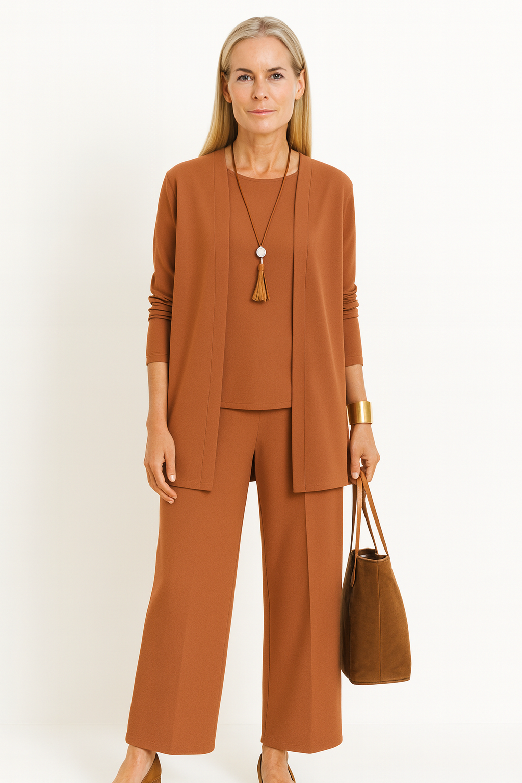 Women's Longline Cardigan & Wide Leg Pants Set | Elegant Two-Piece Suit
