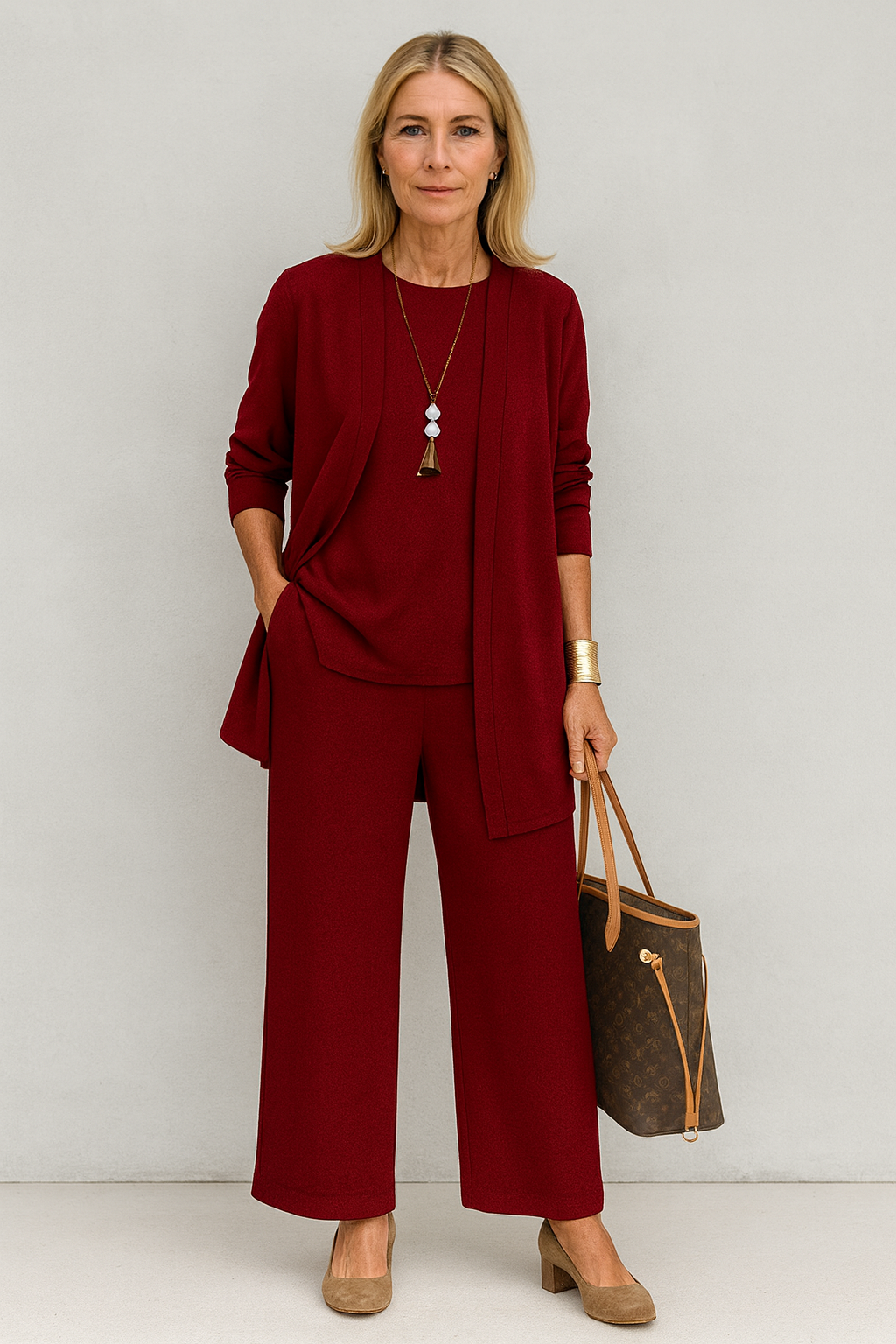 Women's Longline Cardigan & Wide Leg Pants Set | Elegant Two-Piece Suit