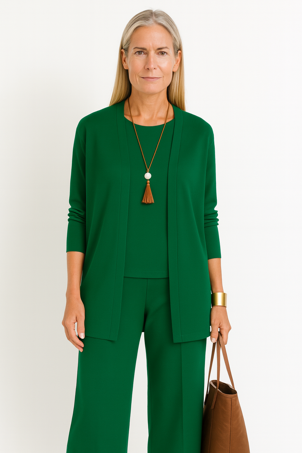 Women's Longline Cardigan & Wide Leg Pants Set | Elegant Two-Piece Suit