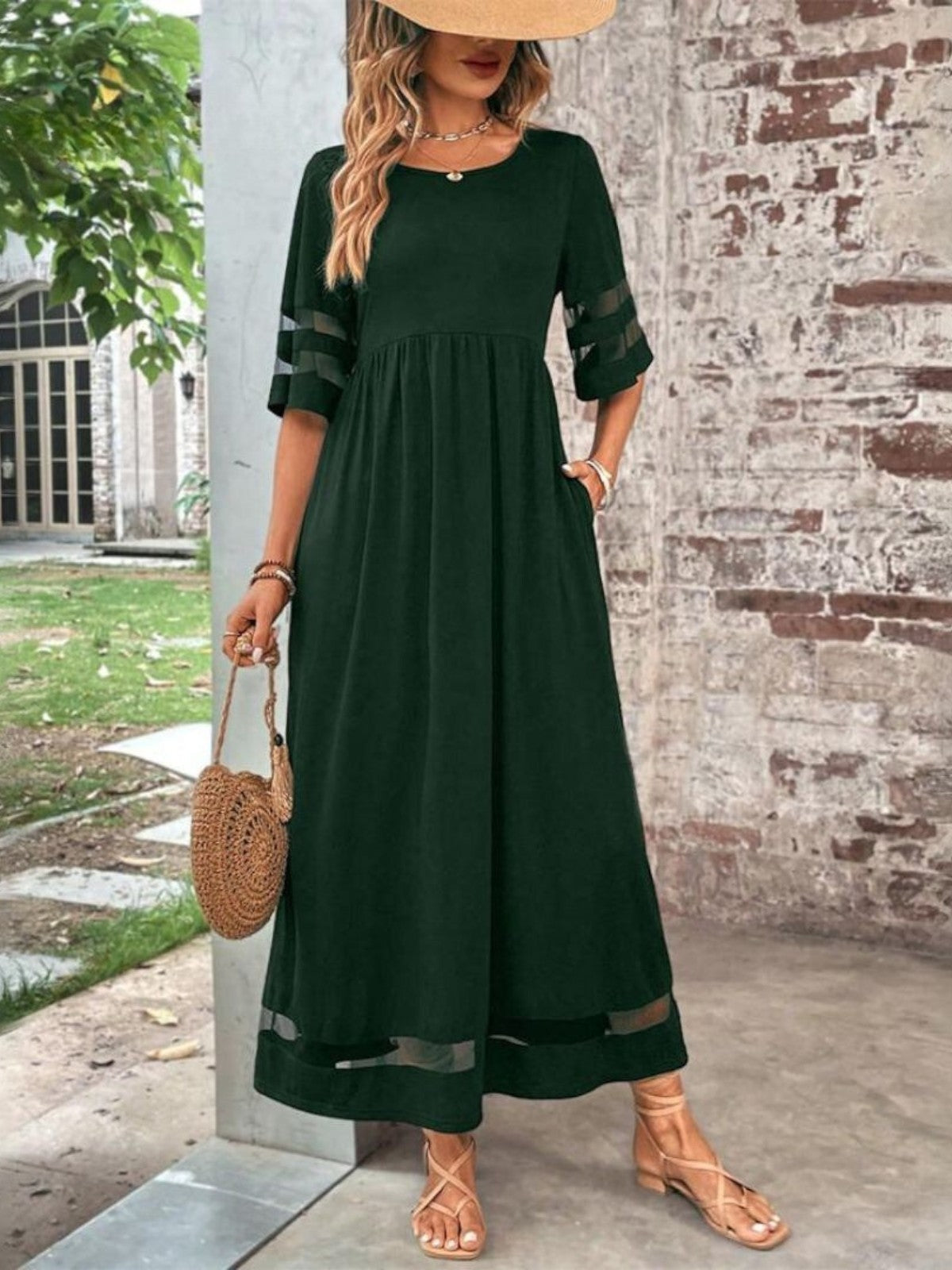 Women's Long Sleeve Midi Dress with High Neck | Elegant Evening Dress