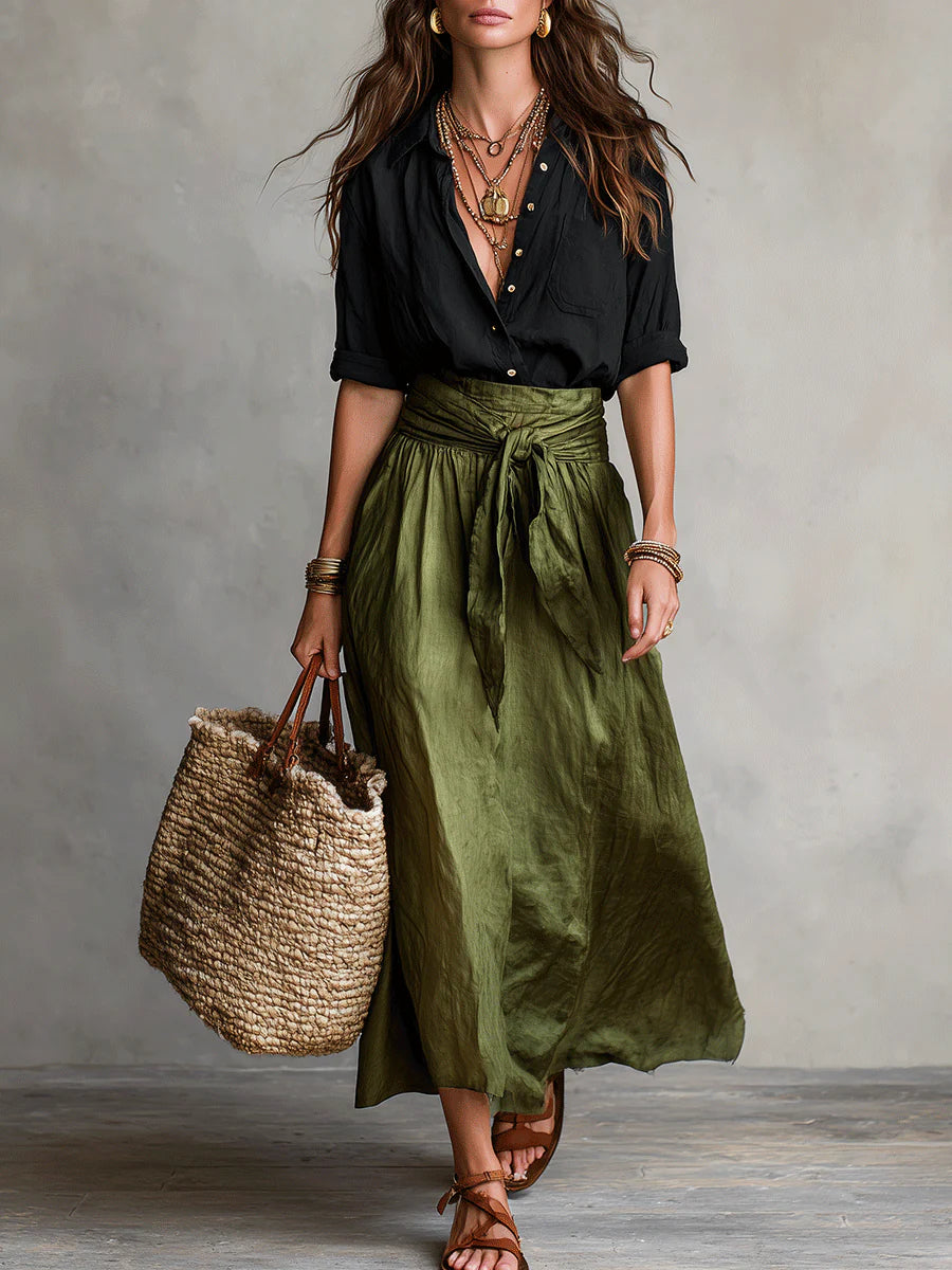 Women's long sleeve top and midi skirt set - front view