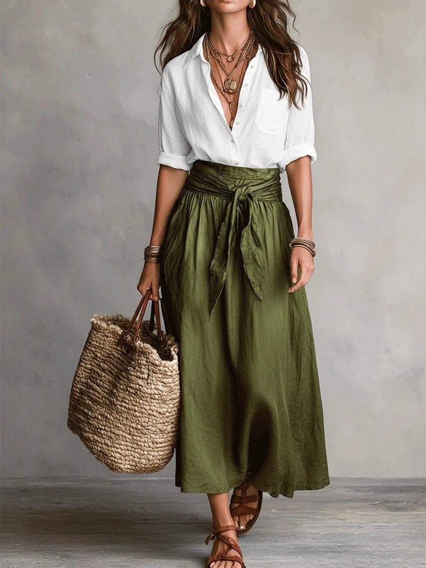 Women's long sleeve top and midi skirt set - back view
