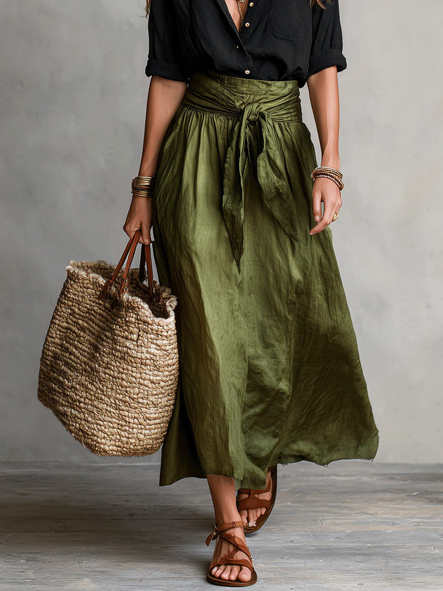 Women's long sleeve top and midi skirt set - White Gray color view