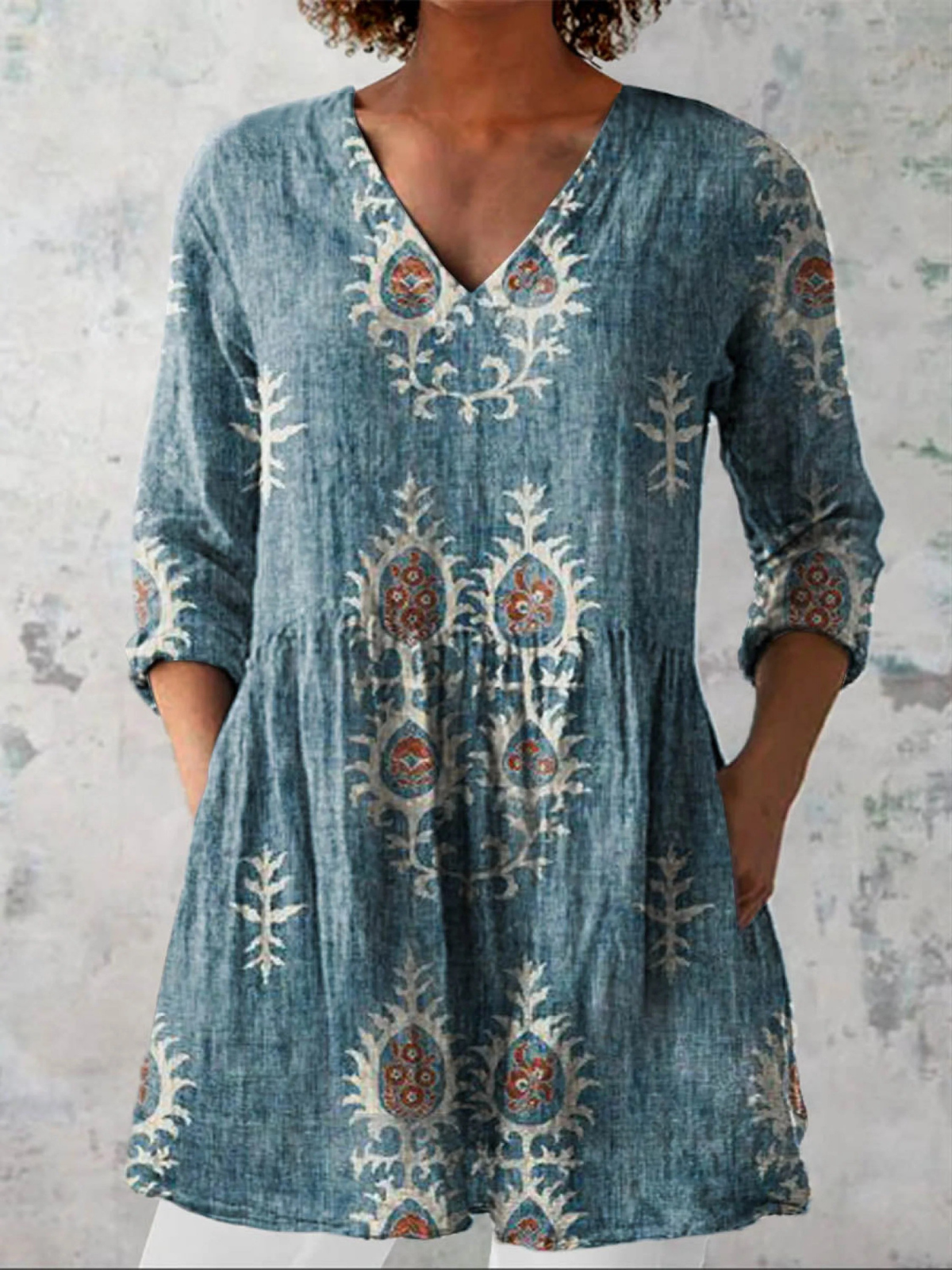 Women's Long V-Neck Blouse - photo 2