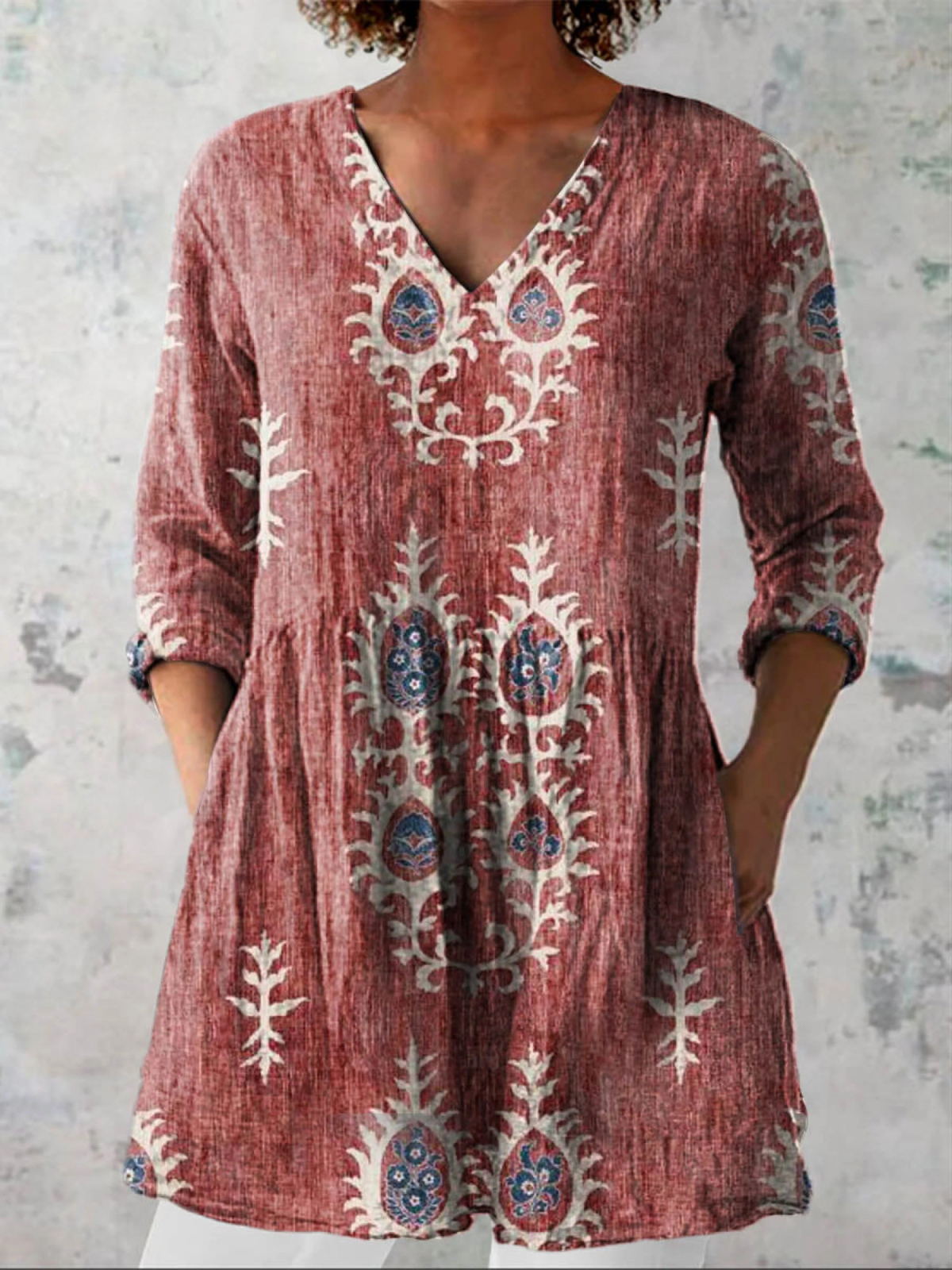 Women's Long V-Neck Blouse - photo 3