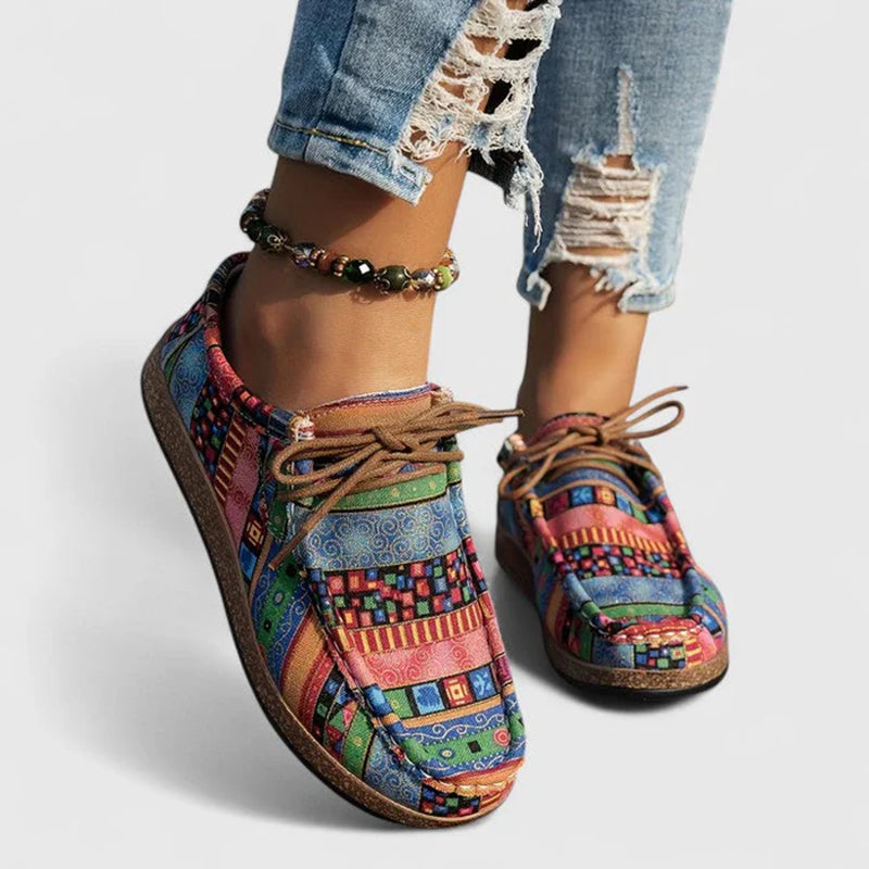 Women's Multicolor Patchwork Lace-Up Casual Shoes | Flat Everyday Trainers