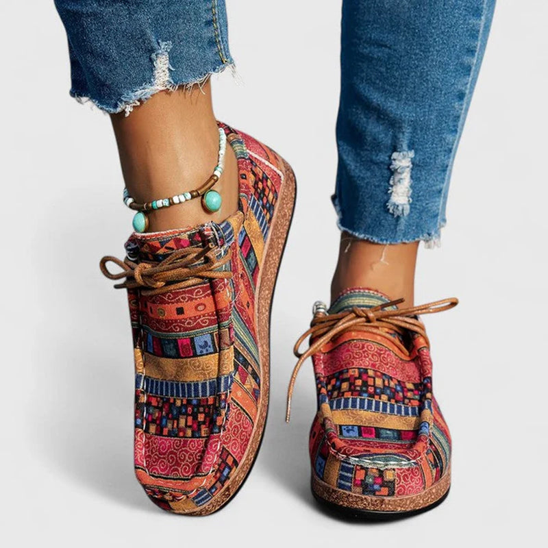 Women's Multicolor Patchwork Lace-Up Casual Shoes | Flat Everyday Trainers