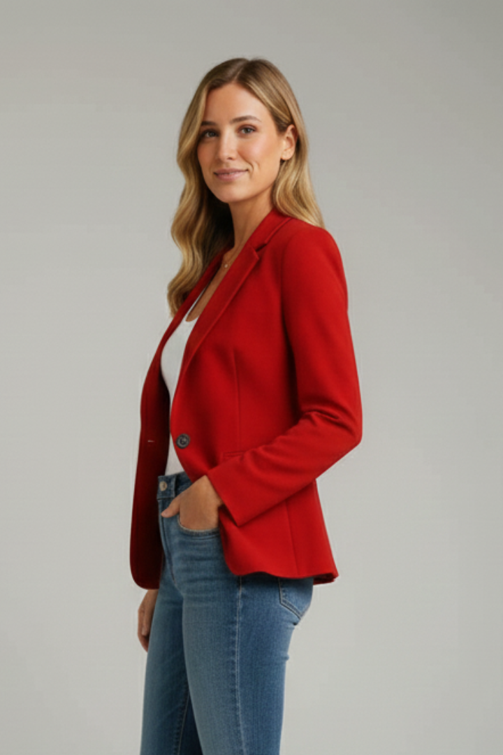 womens notched lapel long sleeve blazer | smart office jacket - back view