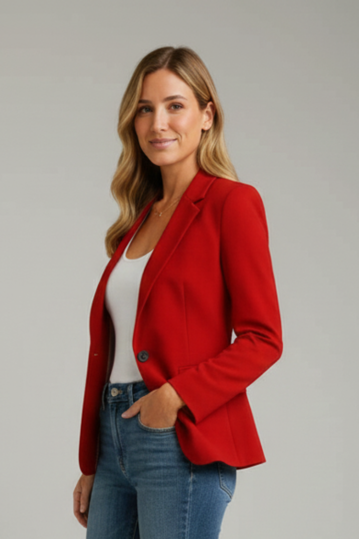 womens notched lapel long sleeve blazer | smart office jacket - detail view