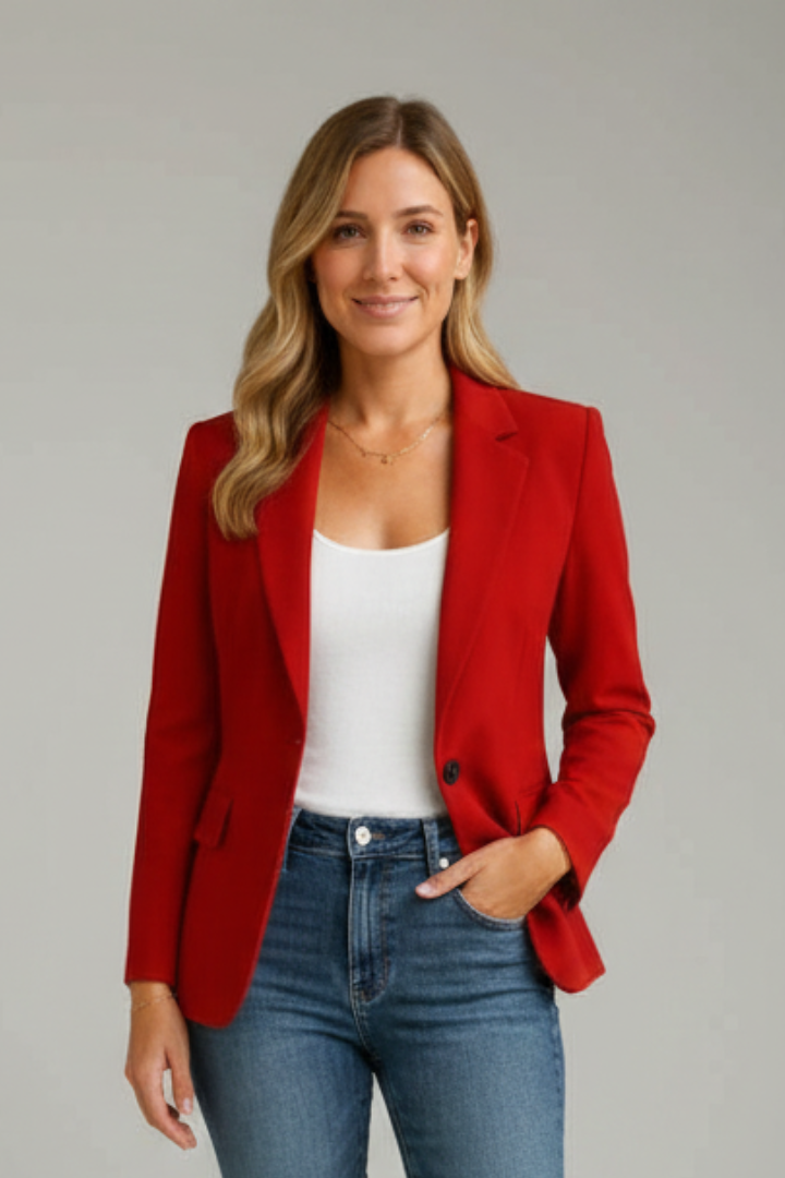 womens notched lapel long sleeve blazer | smart office jacket - side view