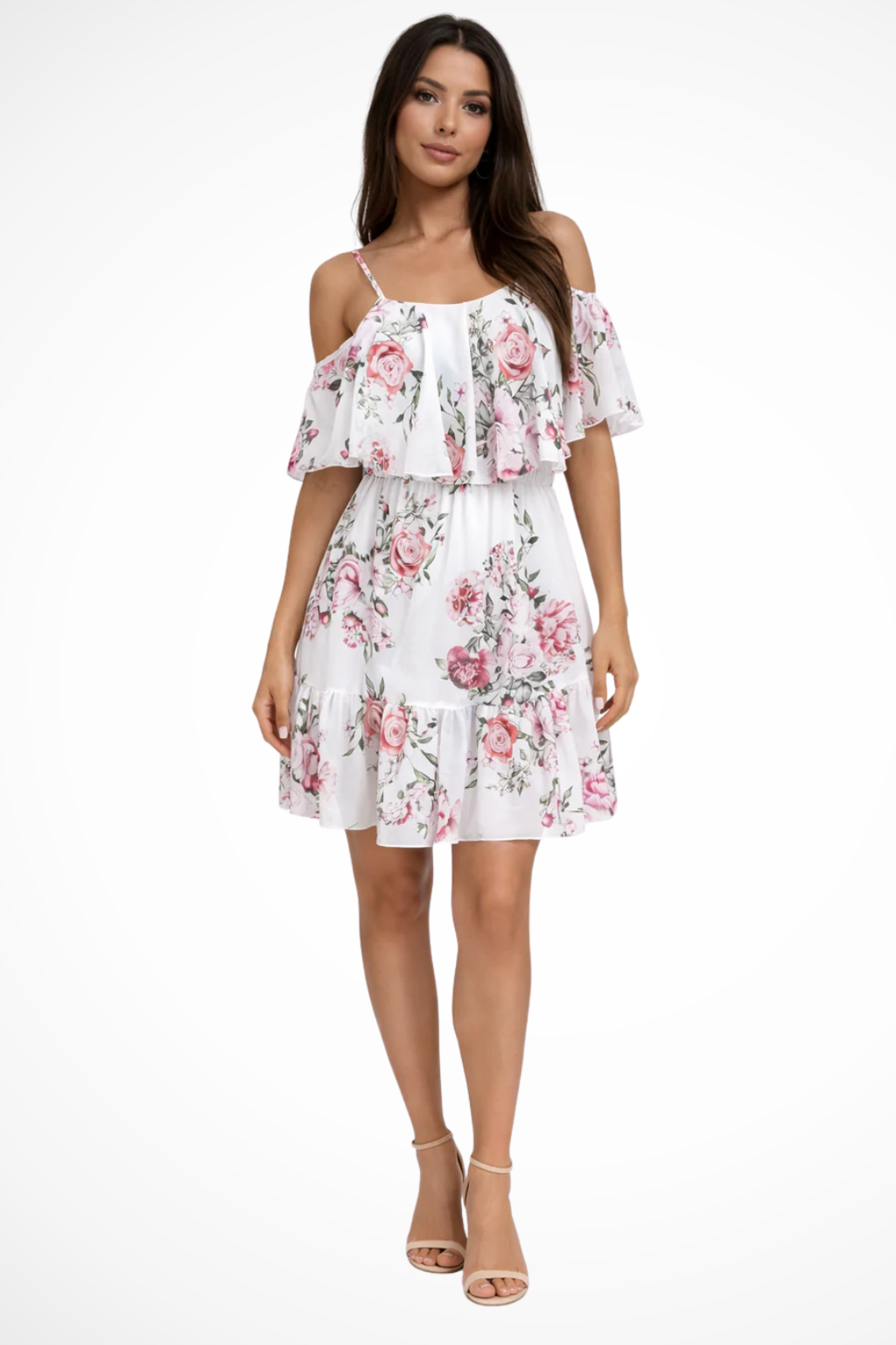 women's off-shoulder floral mini dress - white color