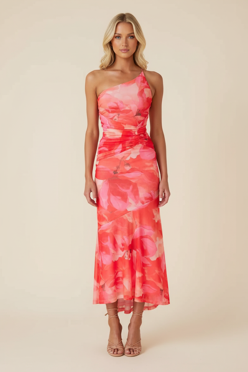 Women's One Shoulder Asymmetric Midi Dress | Elegant Evening Dress