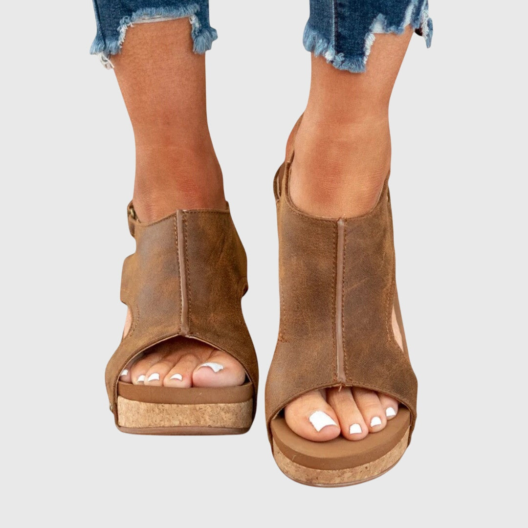 Women's orthopedic comfort sandals worn lifestyle view