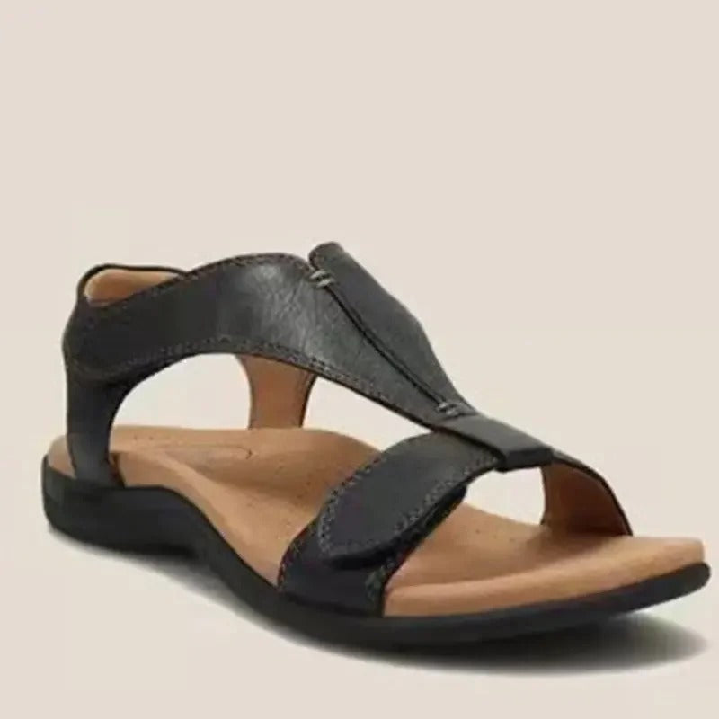 Women's orthopedic cross strap open toe sandals - black