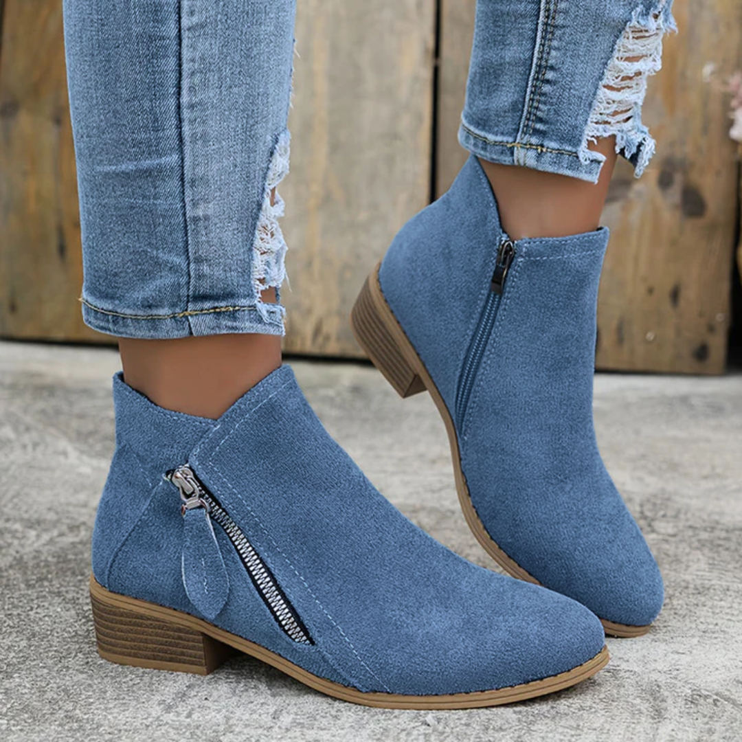 Women's orthopedic side zip block heel shoes - front view