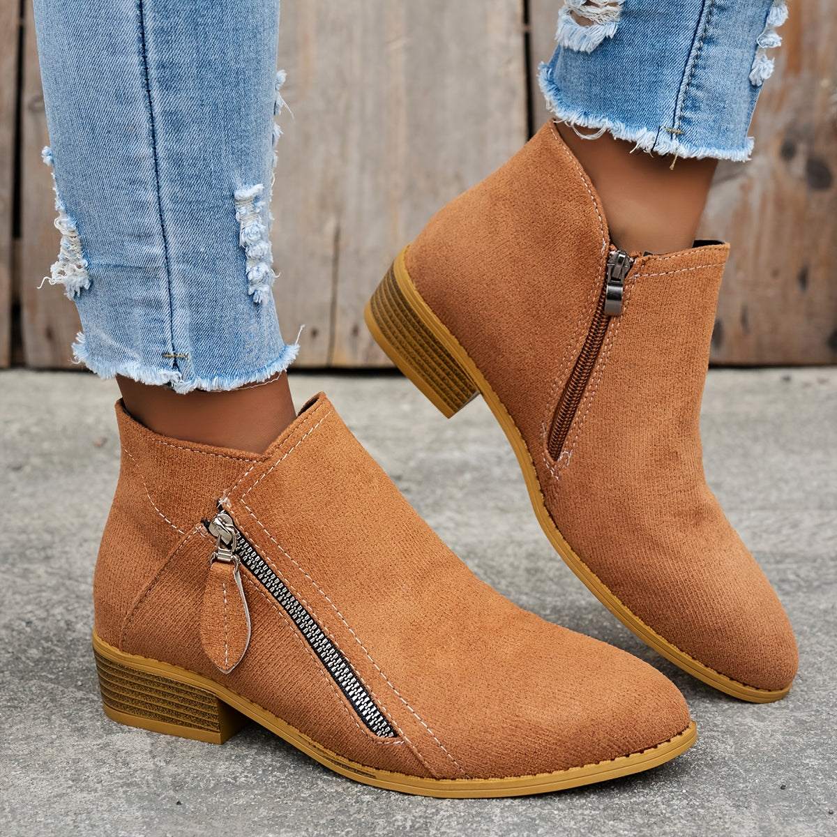 Women's orthopedic side zip block heel shoes - Gray color view