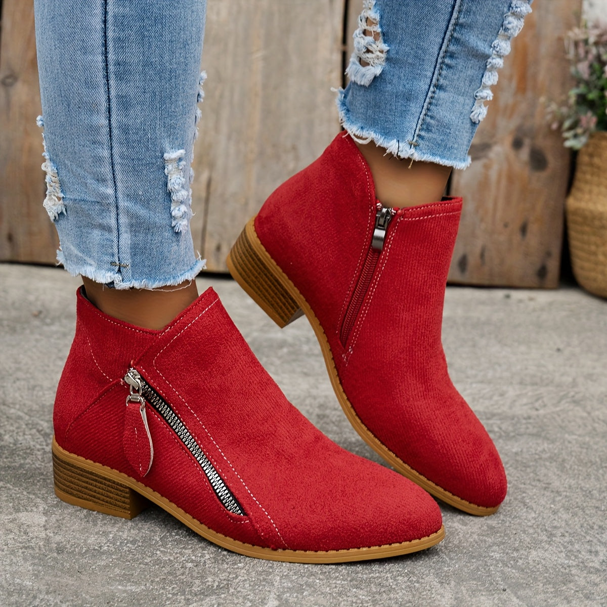 Women's orthopedic side zip block heel shoes - Brown color view
