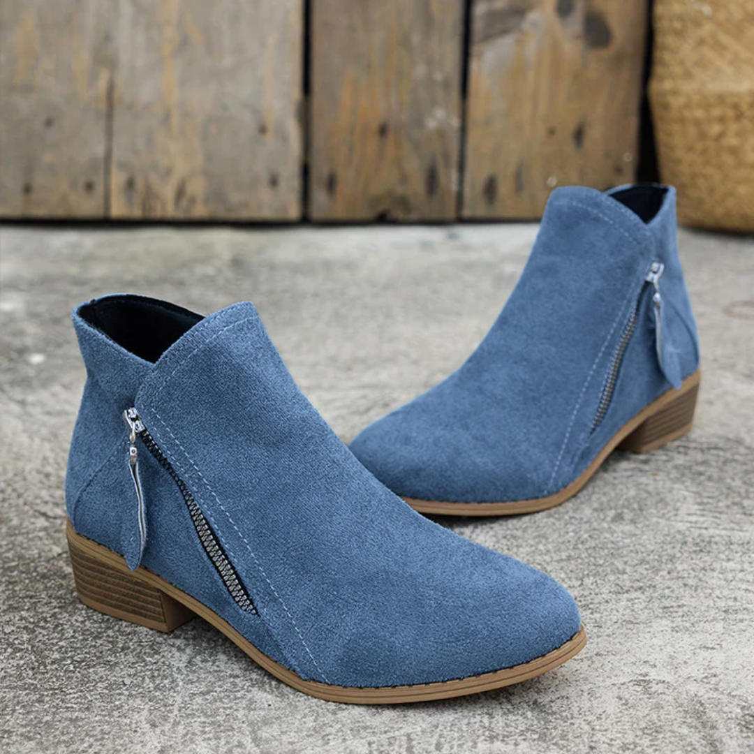 Women's orthopedic side zip block heel shoes - toe box detail
