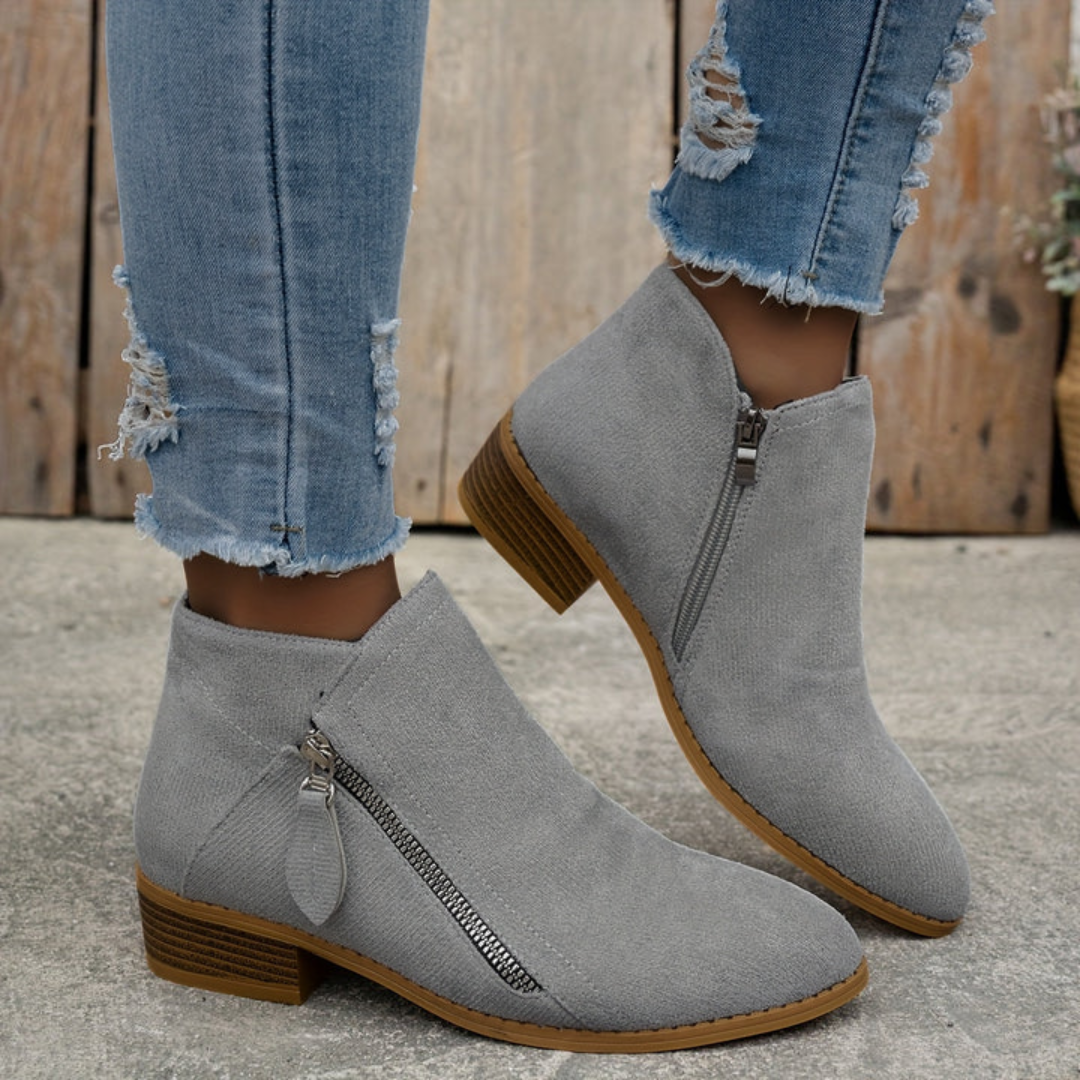 Women's orthopedic side zip block heel shoes - worn view