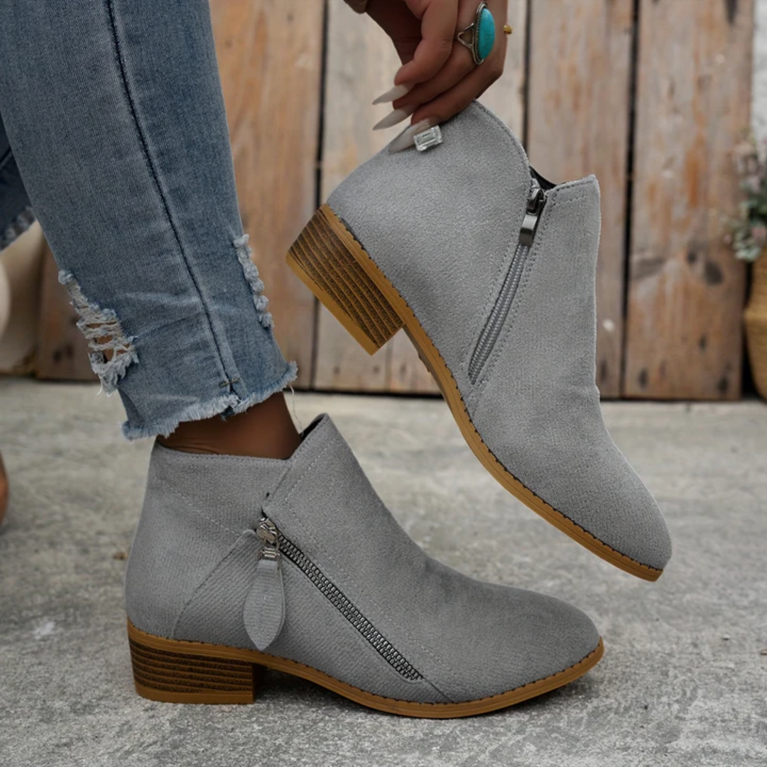 Women's orthopedic side zip block heel shoes - side view