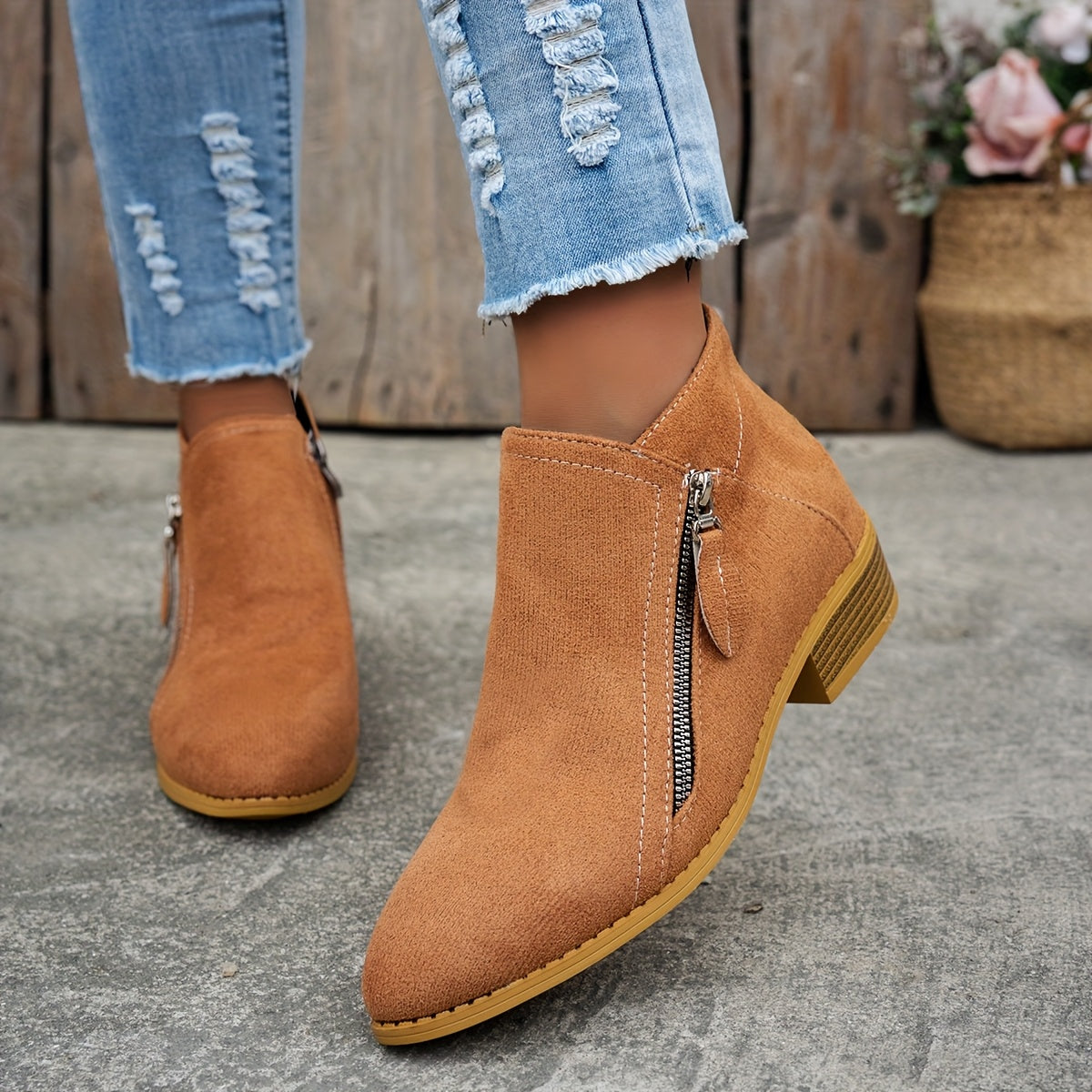 Women's orthopedic side zip block heel shoes - back view