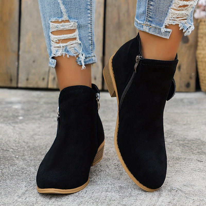 Women's orthopedic side zip block heel shoes - Blue color view