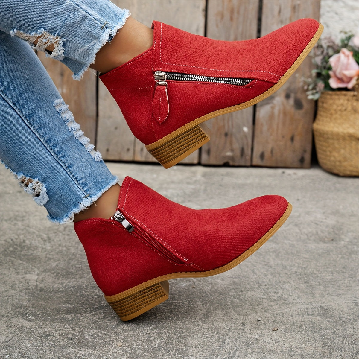 Women's orthopedic side zip block heel shoes - Black color view