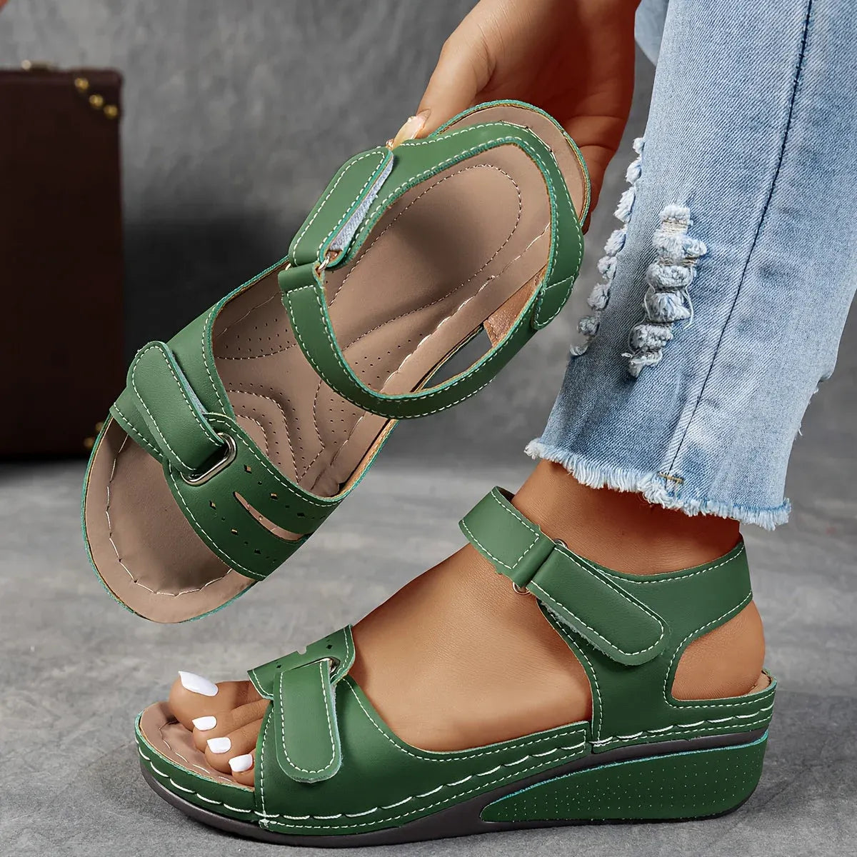 Women's orthopedic strap sandals cushioned insole side view