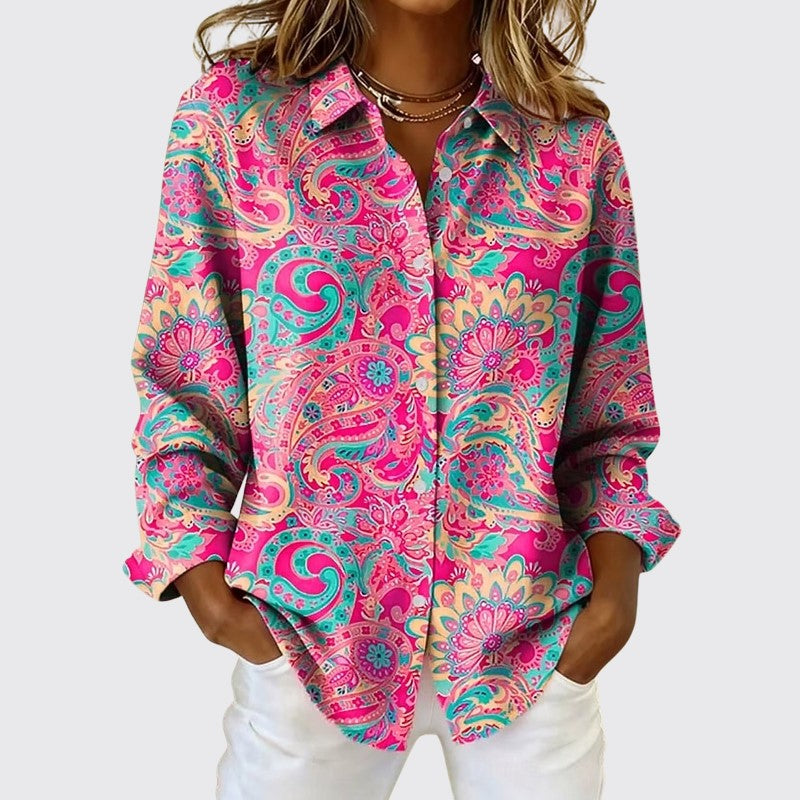 women's paisley print button-up blouse - front view