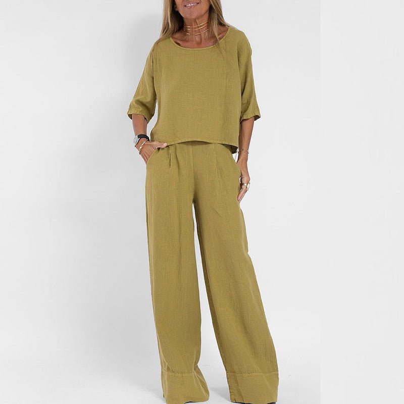 Women's relaxed-fit linen two-piece set - side view