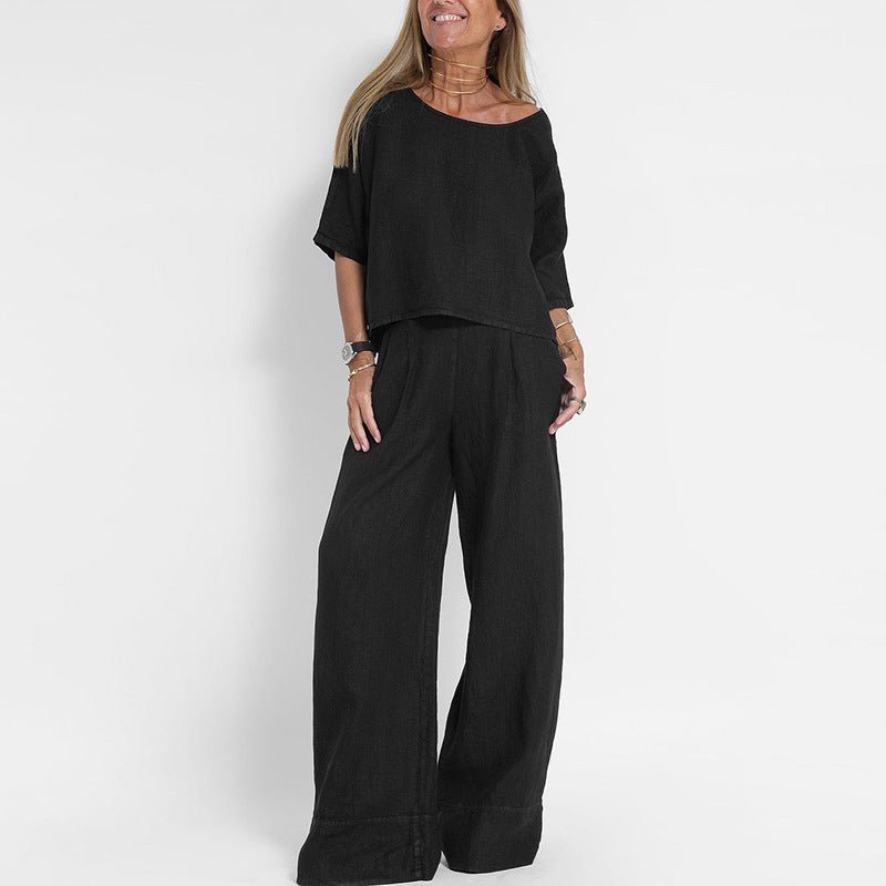 Women's relaxed-fit linen two-piece set - back view