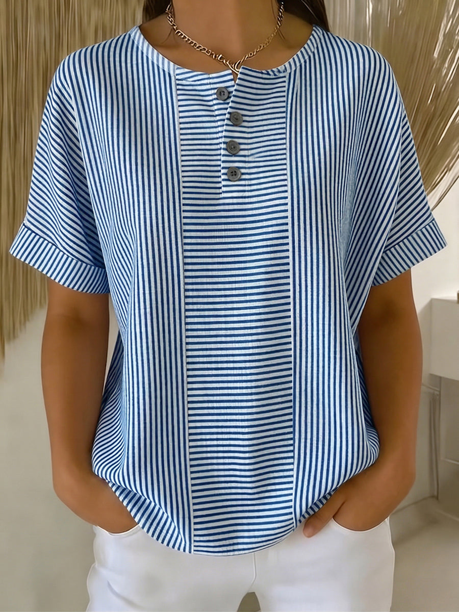 Women's relaxed striped long sleeve blouse - front view