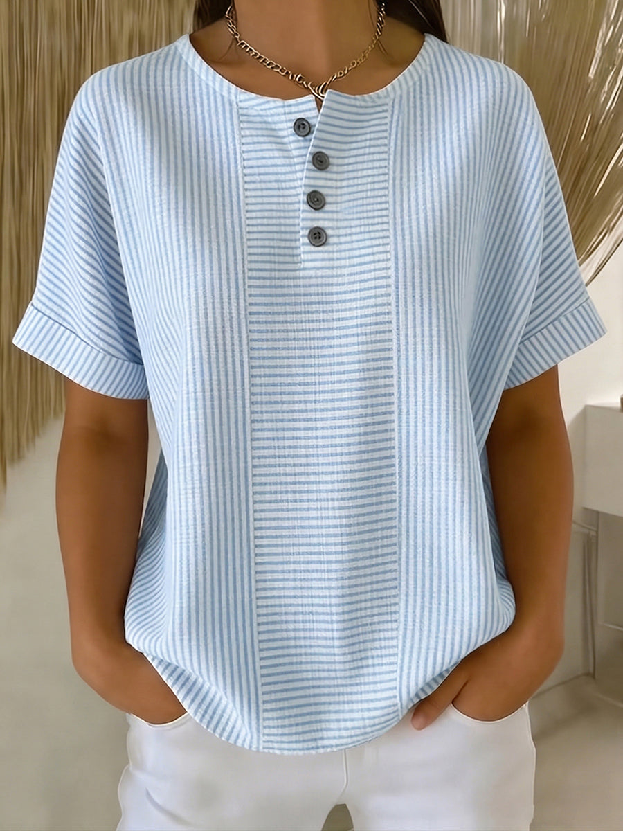 Women's relaxed striped long sleeve blouse - side view