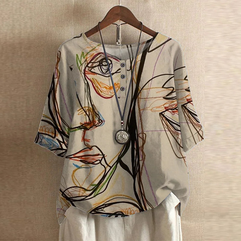 Women's retro cotton blend blouse - flat lay view
