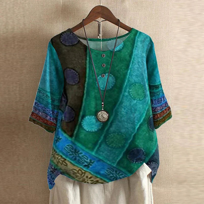 Women's retro cotton blend blouse - back view