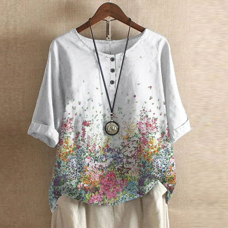 Women's retro cotton blend blouse - worn view