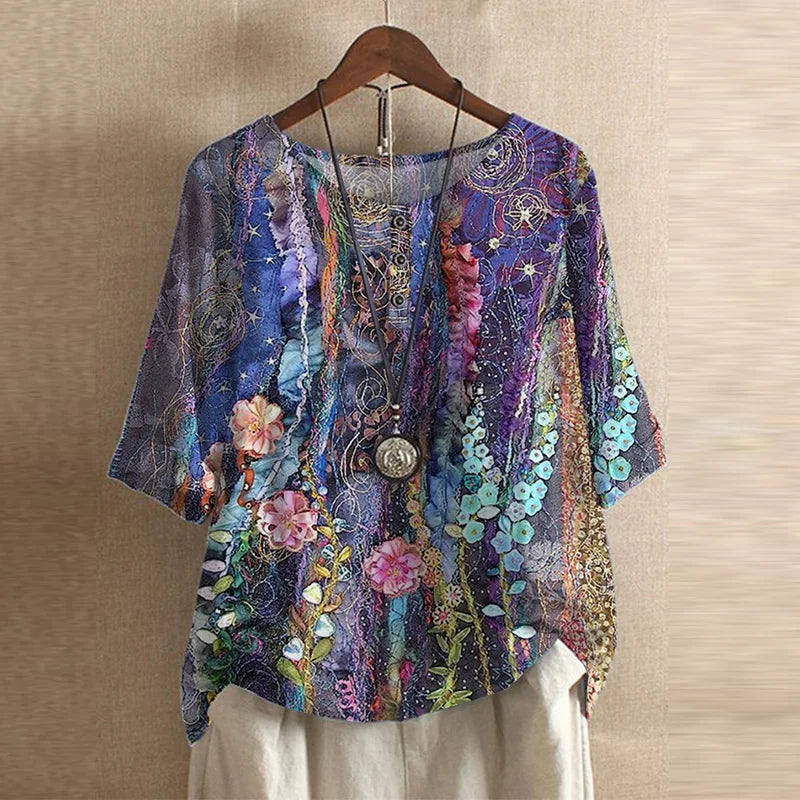 Women's retro cotton blend blouse - alternate view