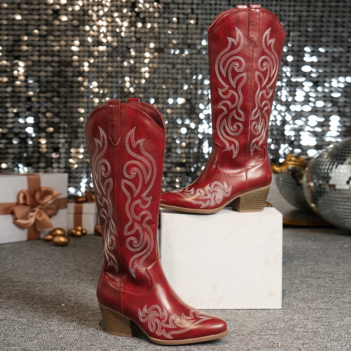 Women's Retro Embroidered Pointed Toe Cowboy Boots - photo 5