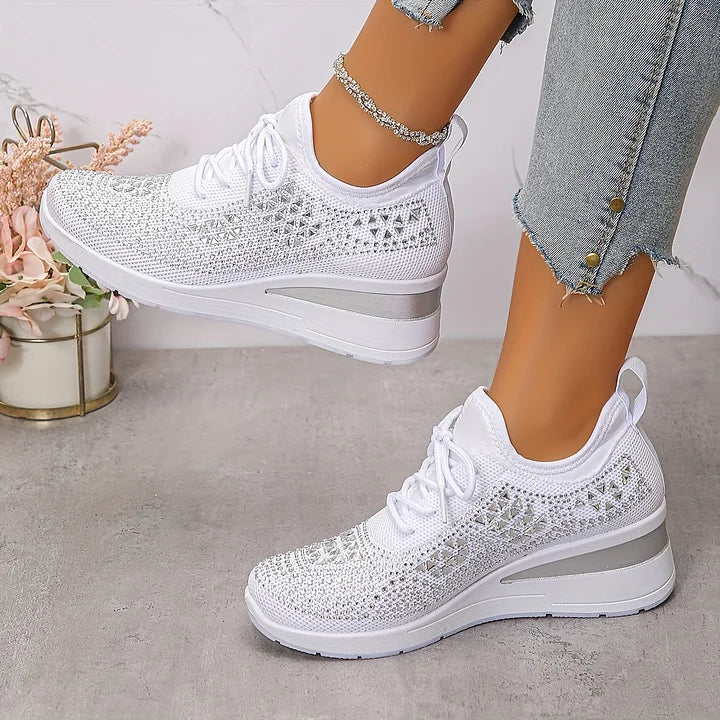 Women's Rhinestone Detail Mesh Trainers | Elegant Cushioned Sneakers