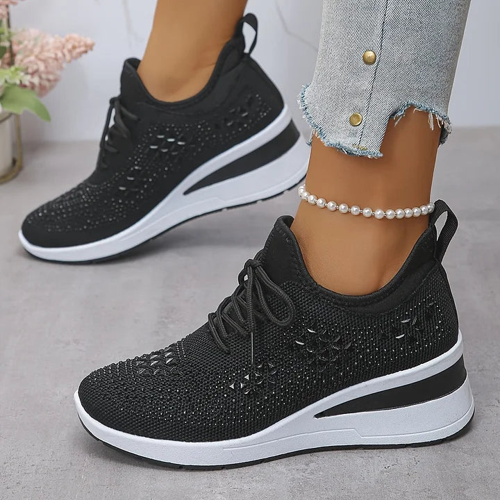 Women's Rhinestone Detail Mesh Trainers | Elegant Cushioned Sneakers