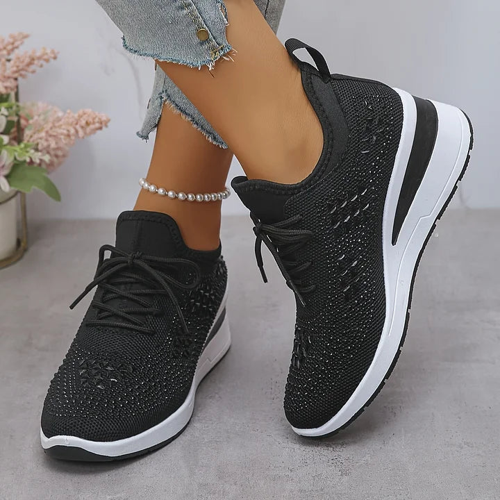Women's Rhinestone Detail Mesh Trainers | Elegant Cushioned Sneakers