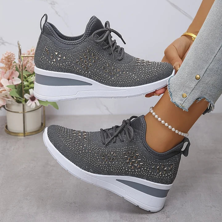 Women's Rhinestone Detail Mesh Trainers | Elegant Cushioned Sneakers