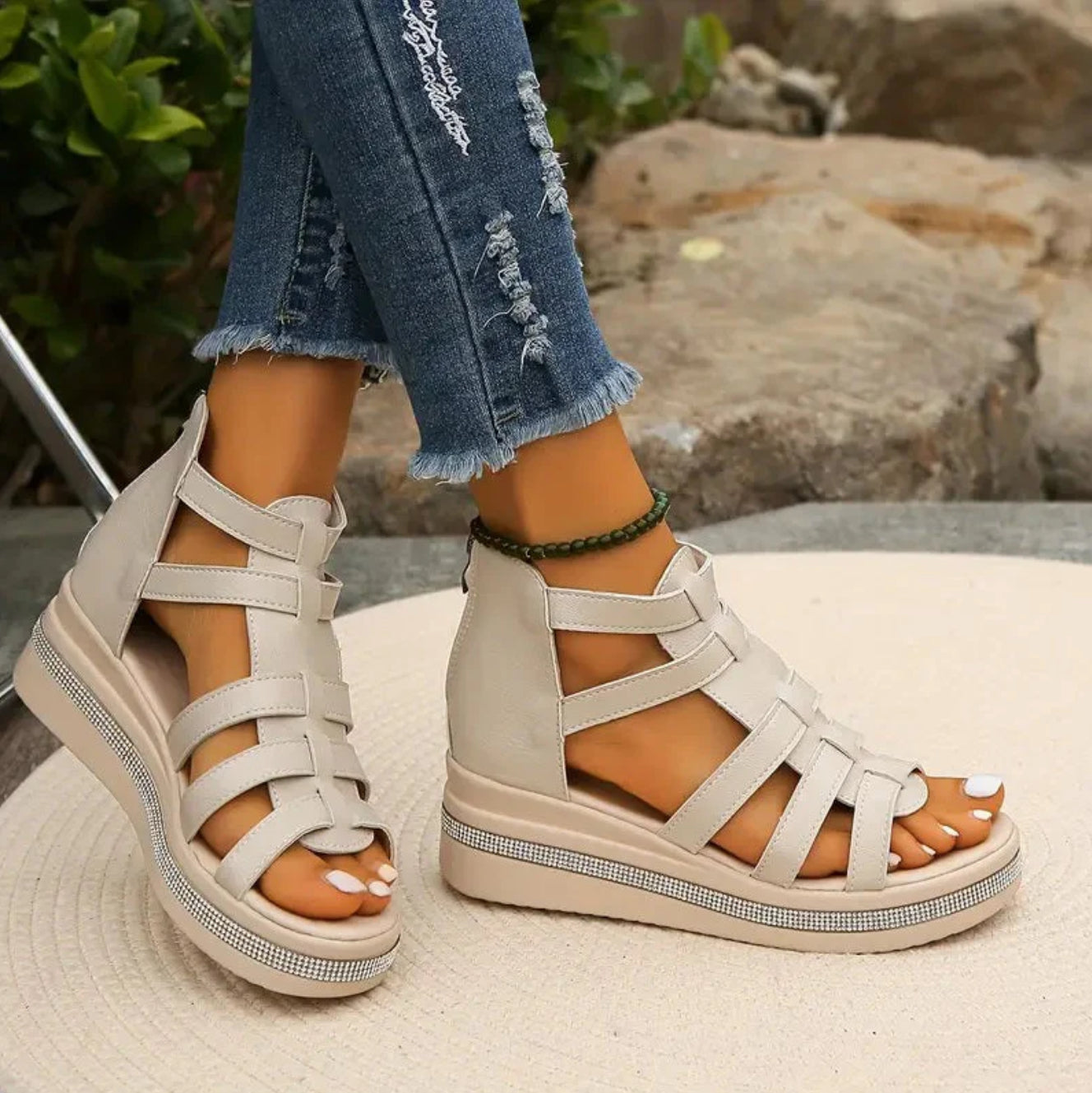 Women's rhinestone wedge sandals open toe occasion heels view